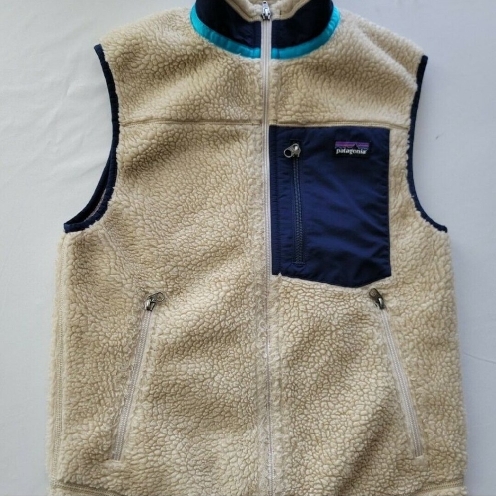 Patagonia Men Classic Retro X Vest Deep Pile Fleece XSmall Natural Brown & Blue